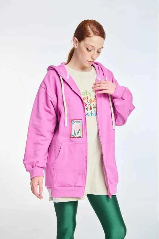 Zip Hoodie with Embroidery and Silk print Suppose to Change