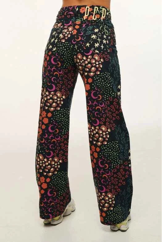 Colorful patterned pants on a white background