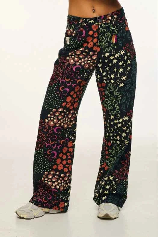 Colorful patterned pants on a white background