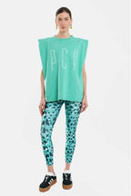 Woman Sleeveless T-Shirt with silk print - Leopard