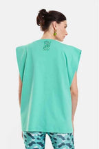 Woman Sleeveless T-Shirt with silk print - Leopard
