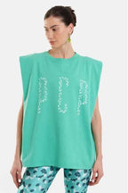 Woman Sleeveless T-Shirt with silk print - Leopard