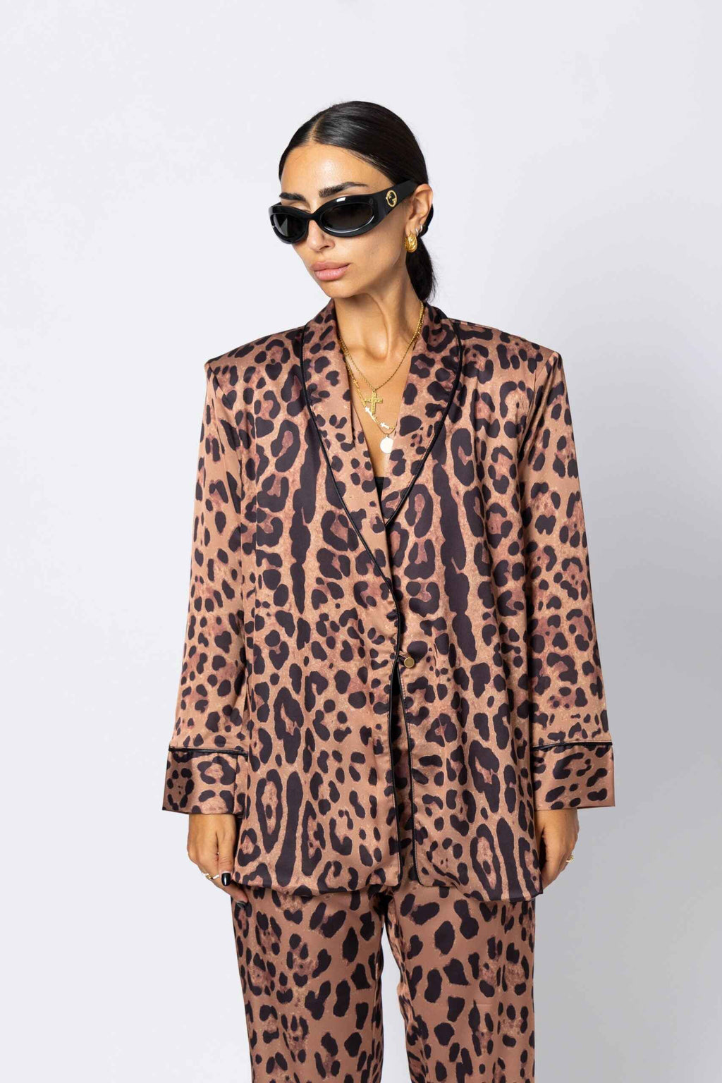 Leopard all over print satin jacket.