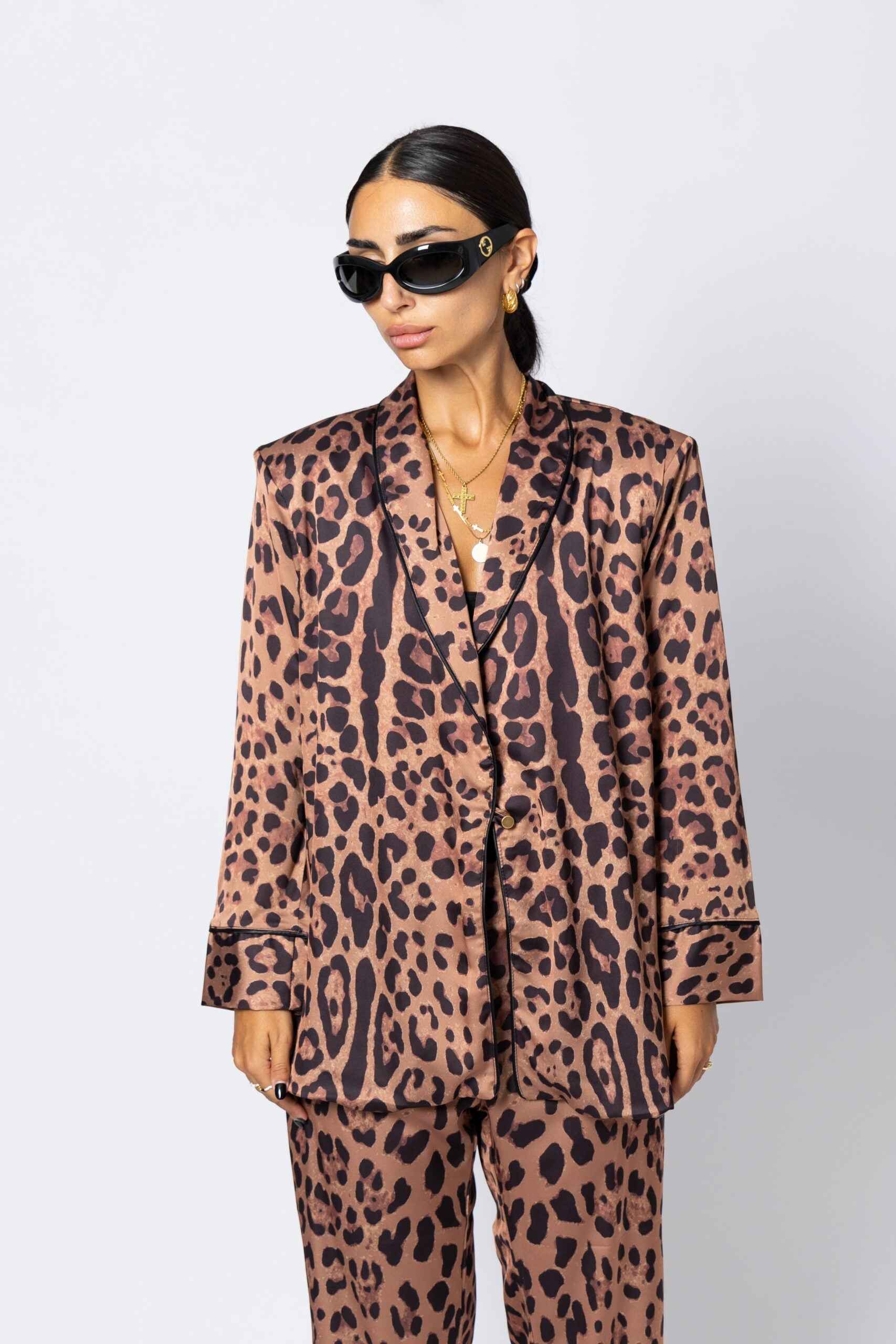 Leopard all over print satin jacket.