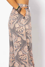 Patterned pants with a neutral background