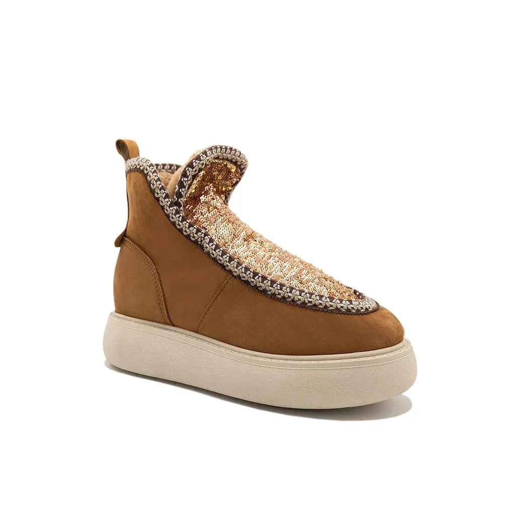 Kiki - Camel | Nubuck and Sequin Ankle Boots