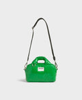 Green handbag with a strap on a white background