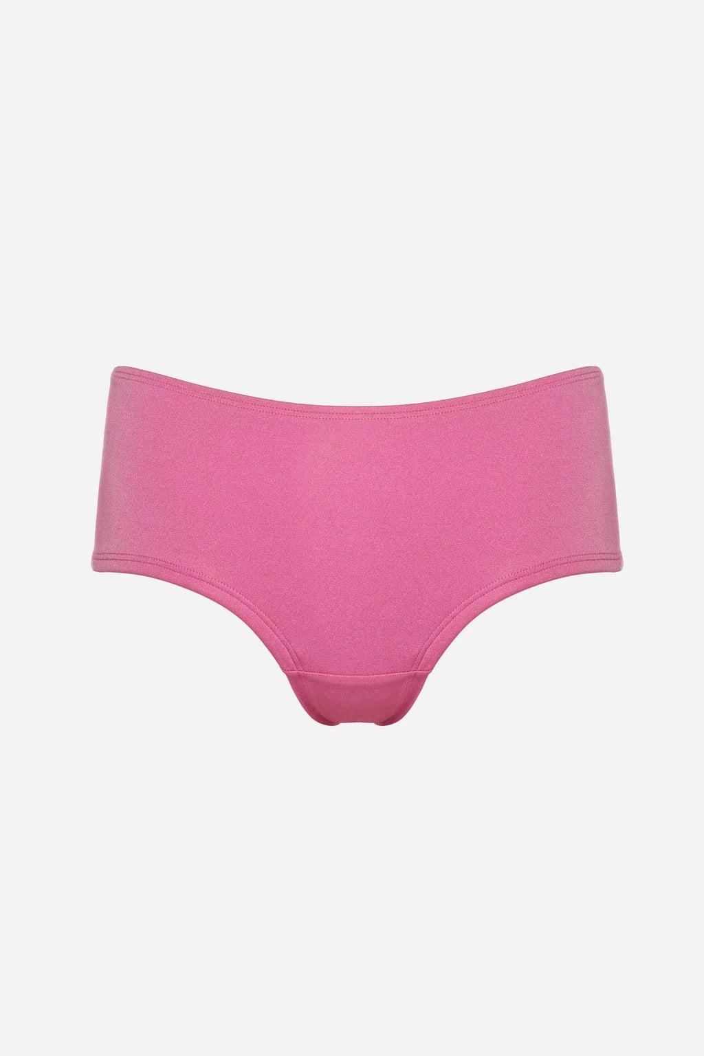 Pink high-waisted bikini bottom on a white background