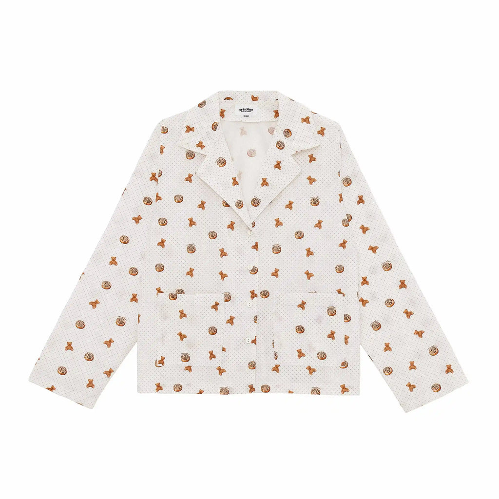 White shirt with brown pattern on a white background