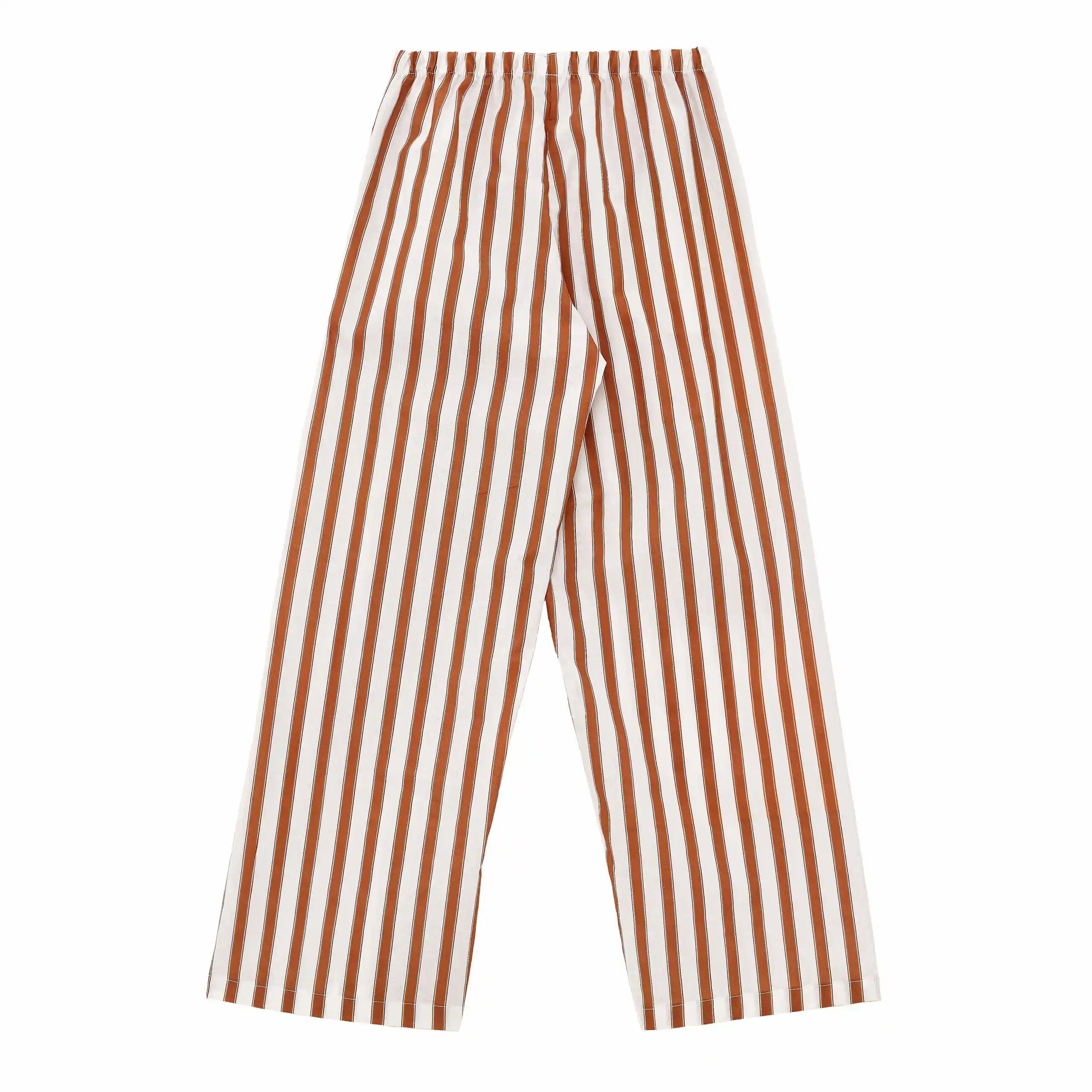 Brown and white striped pants on a white background