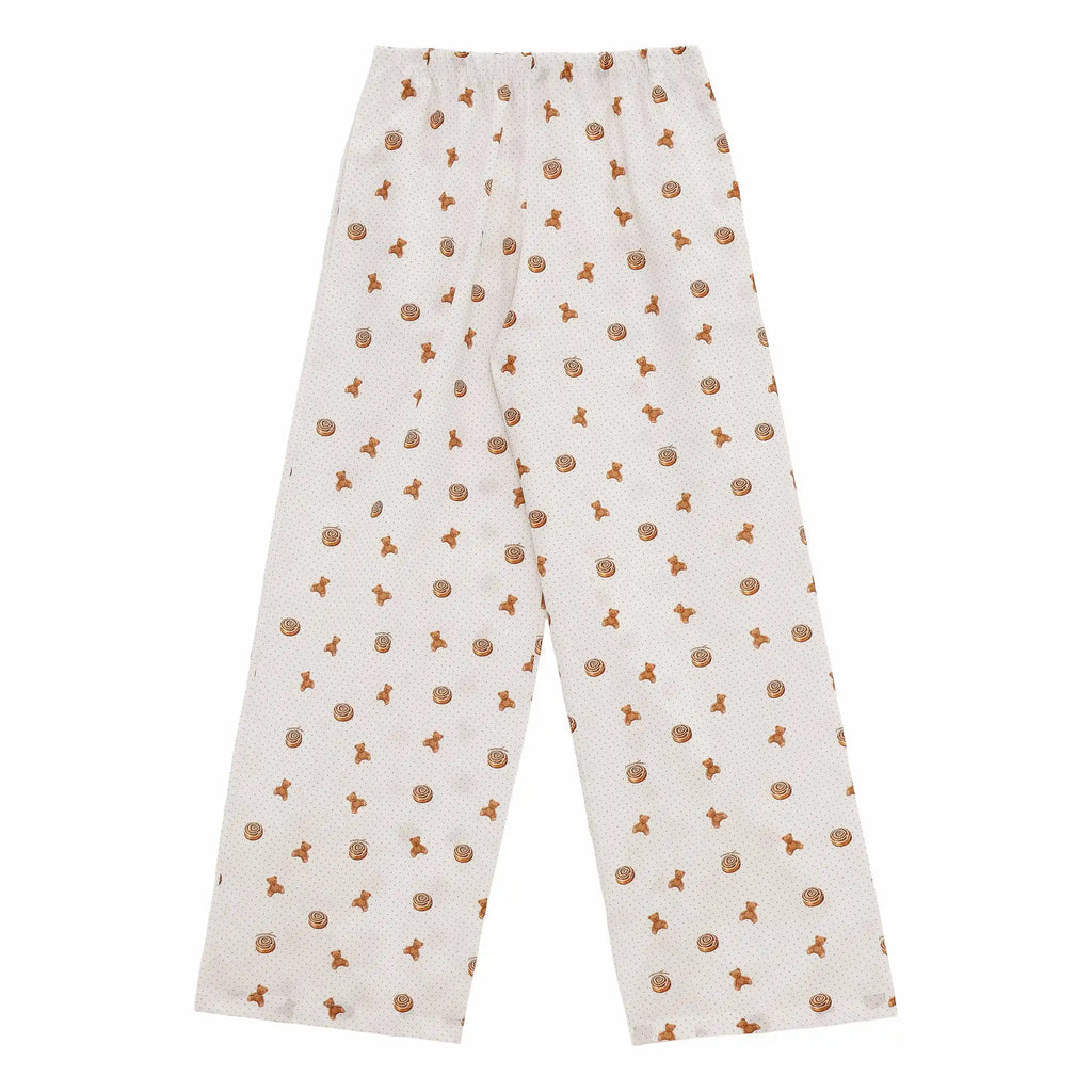 White pants with brown pattern on a white background