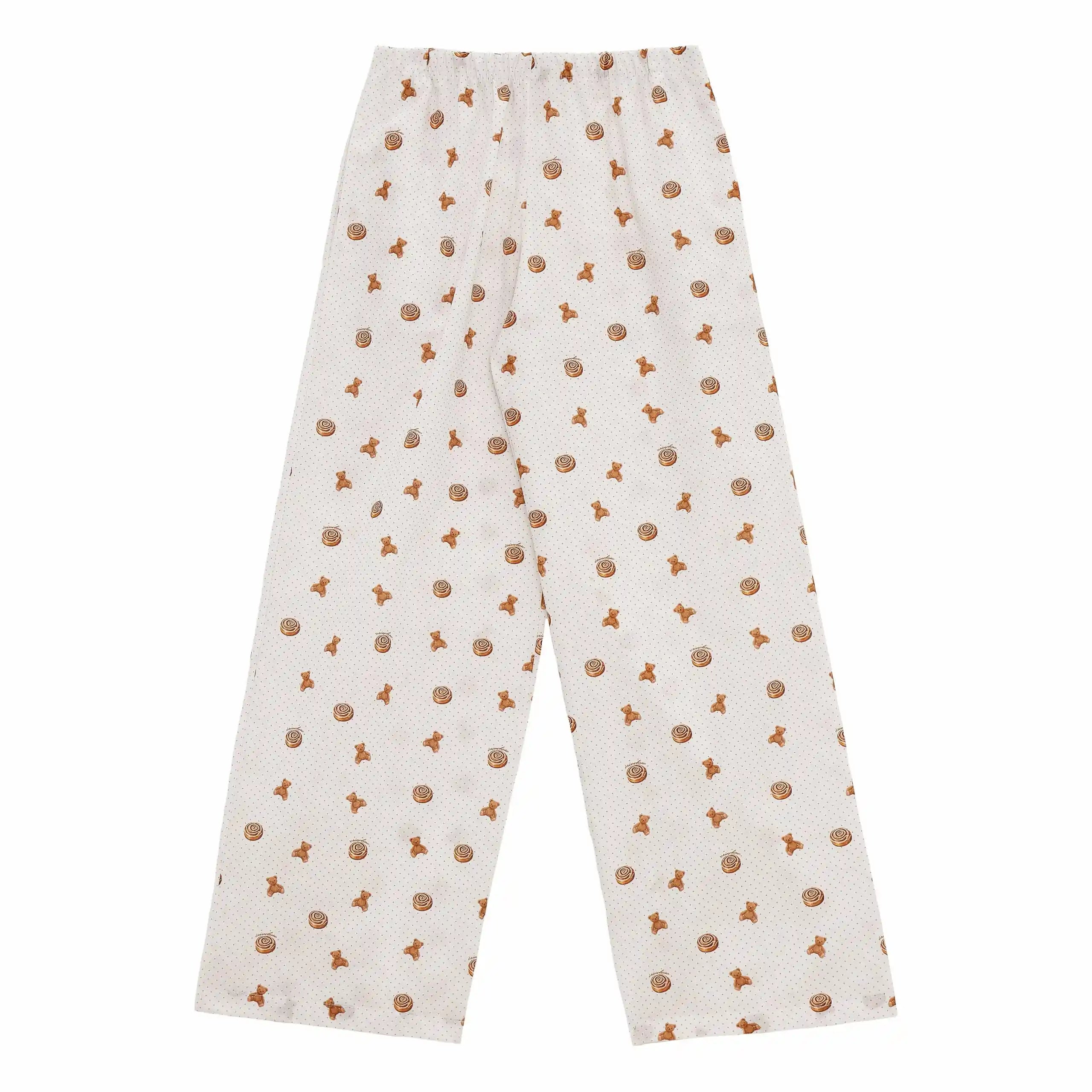 White pants with brown pattern on a white background