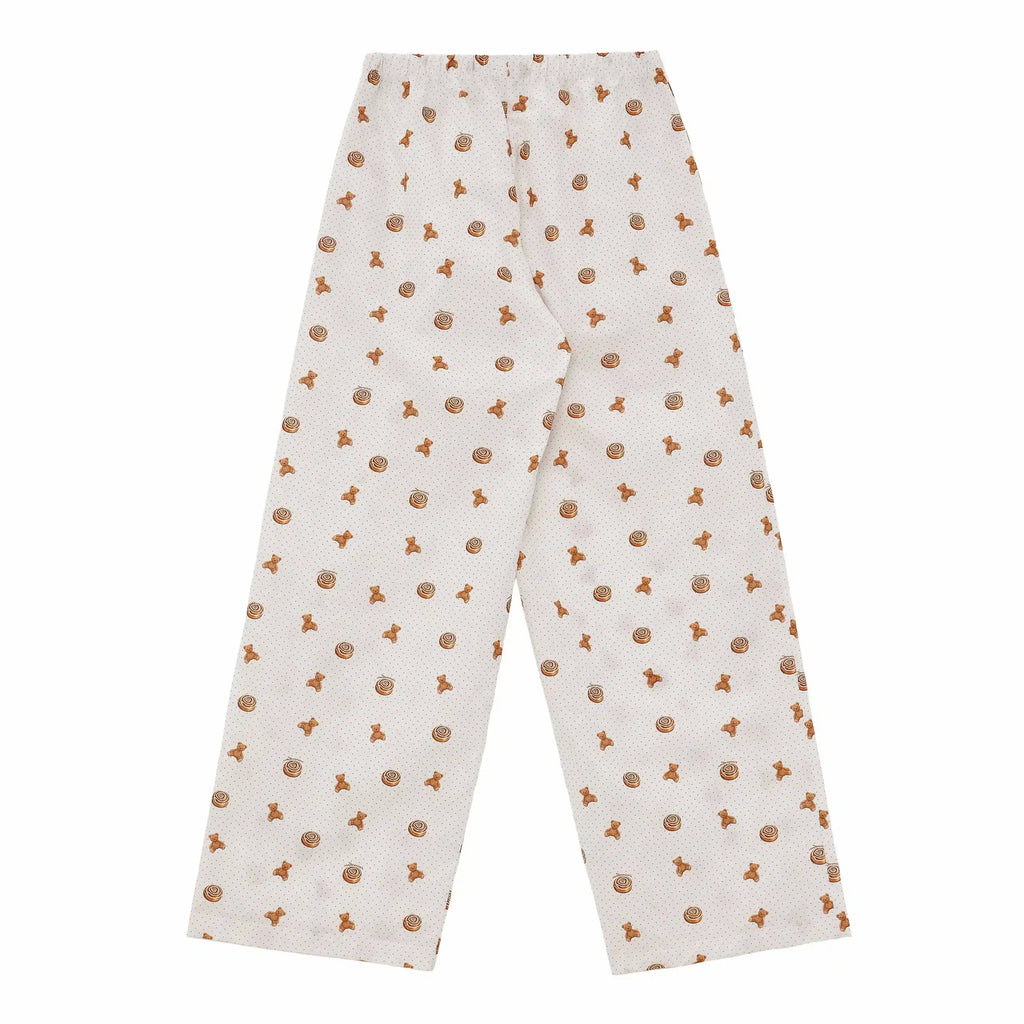 White pants with brown pattern on a white background