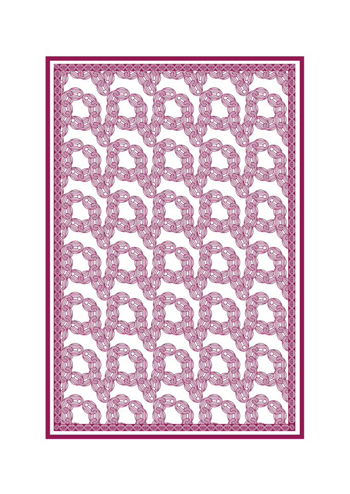 Pink geometric patterned rug on a white background