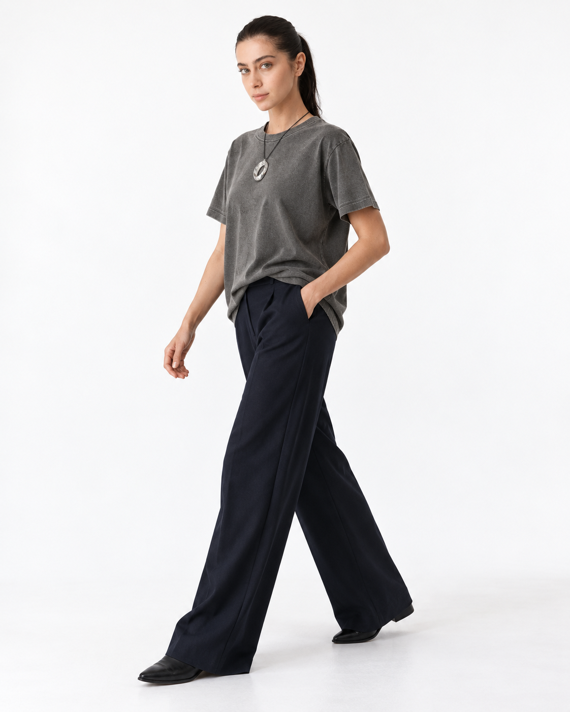 Women's Oversized Washed Grey T-Shirt