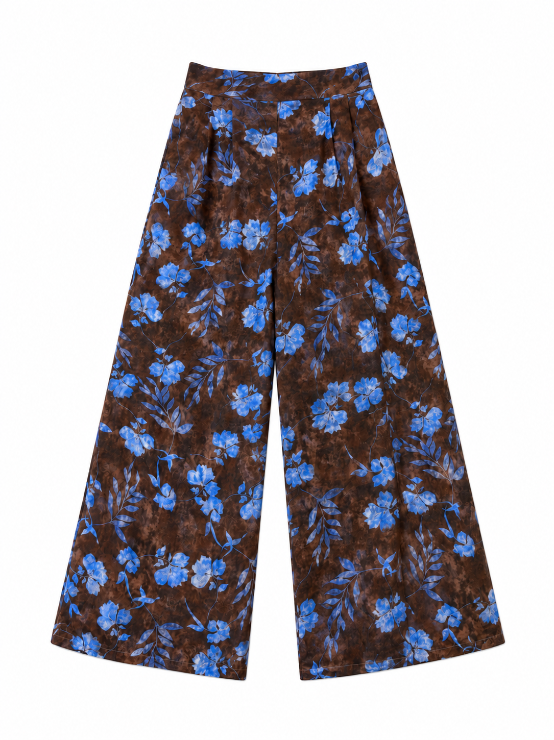 Love And Alicia ARIADNE brown viscose wide-leg pants with blue floral print and a high waistband, product view