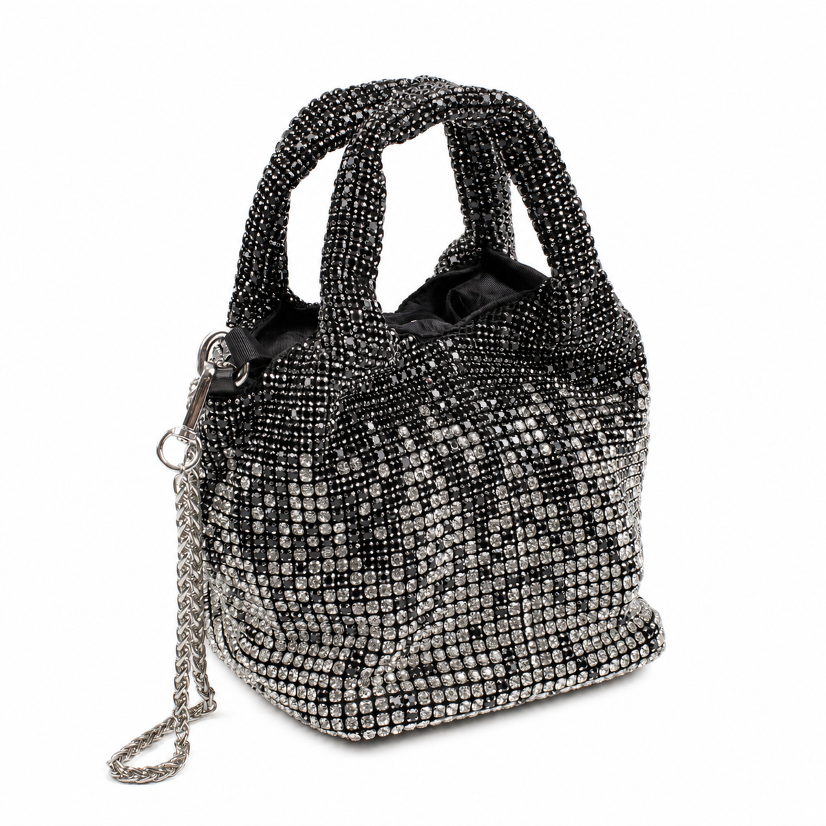 TPN Clawson black handbag with silver-tone rhinestone embellishment, top handles and a chain strap