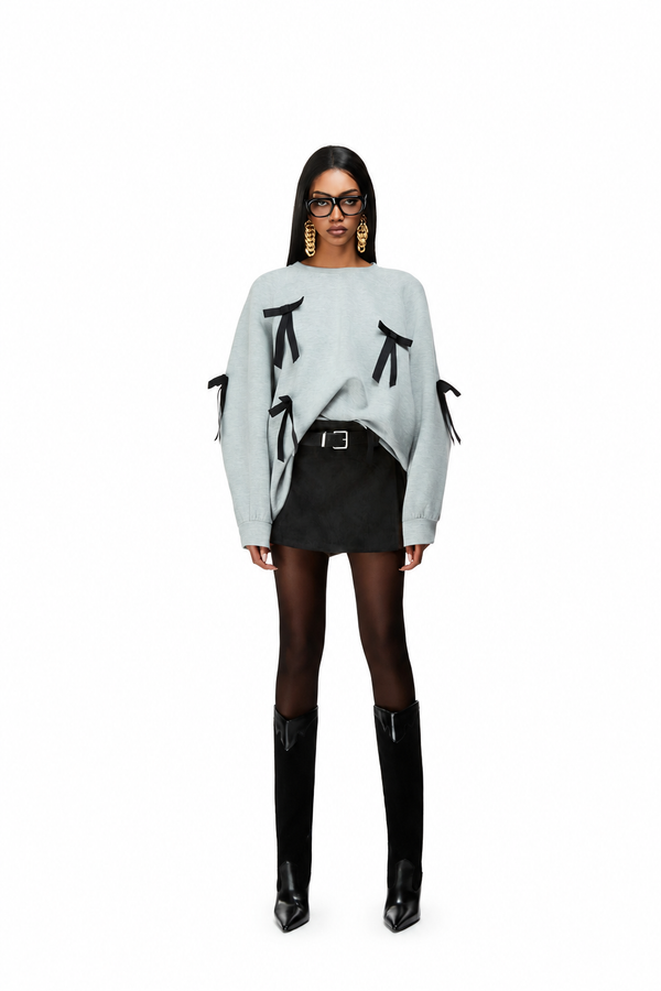U R INK Frontera belted suede mini skirt in black – styled view