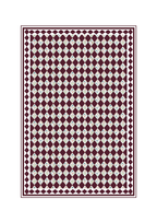 Patterned rug with diamond design in red and white on a white background