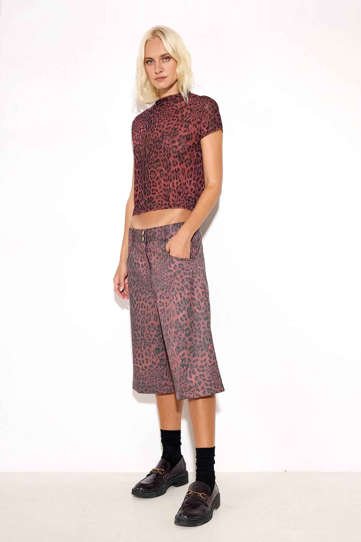 Mesh Leopard Print Top