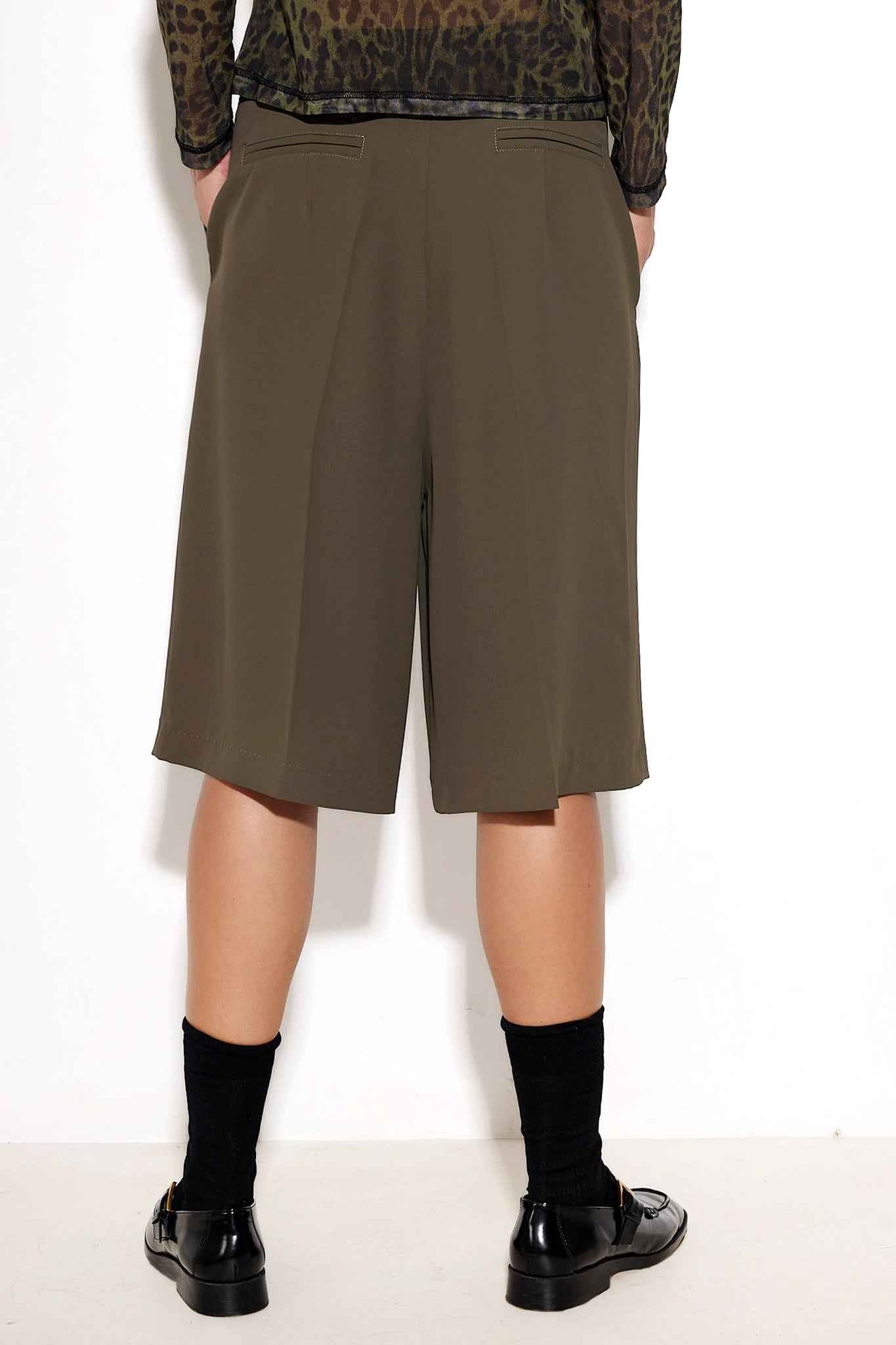 Reba Crepe Long Shorts - Khaki