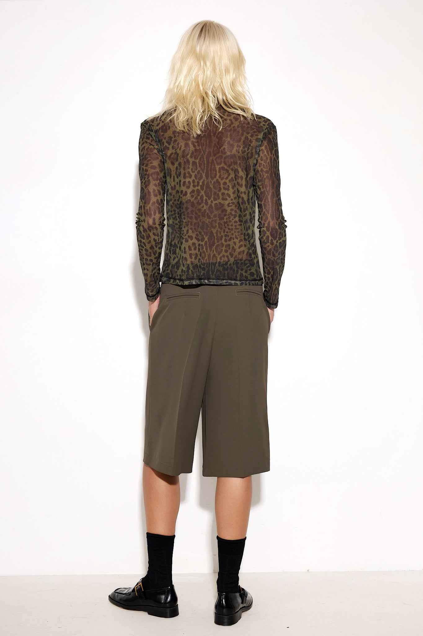 Reba Crepe Long Shorts - Khaki