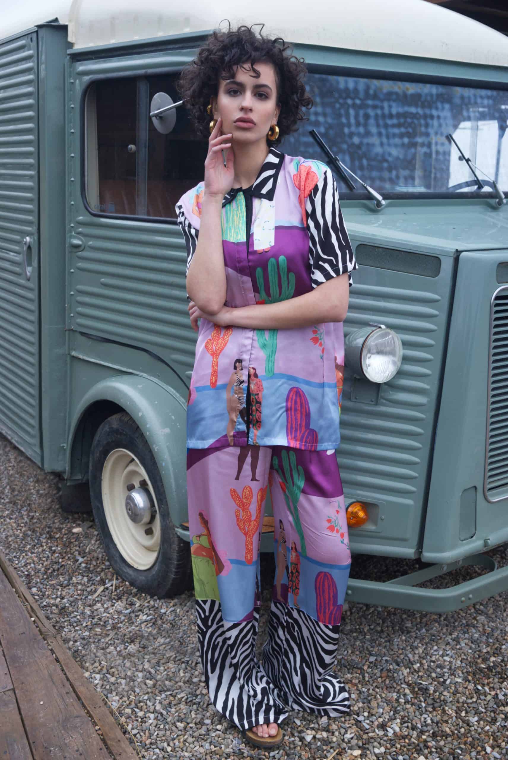 Παντελόνα σατέν print ladies - Andreakou Concept Store
