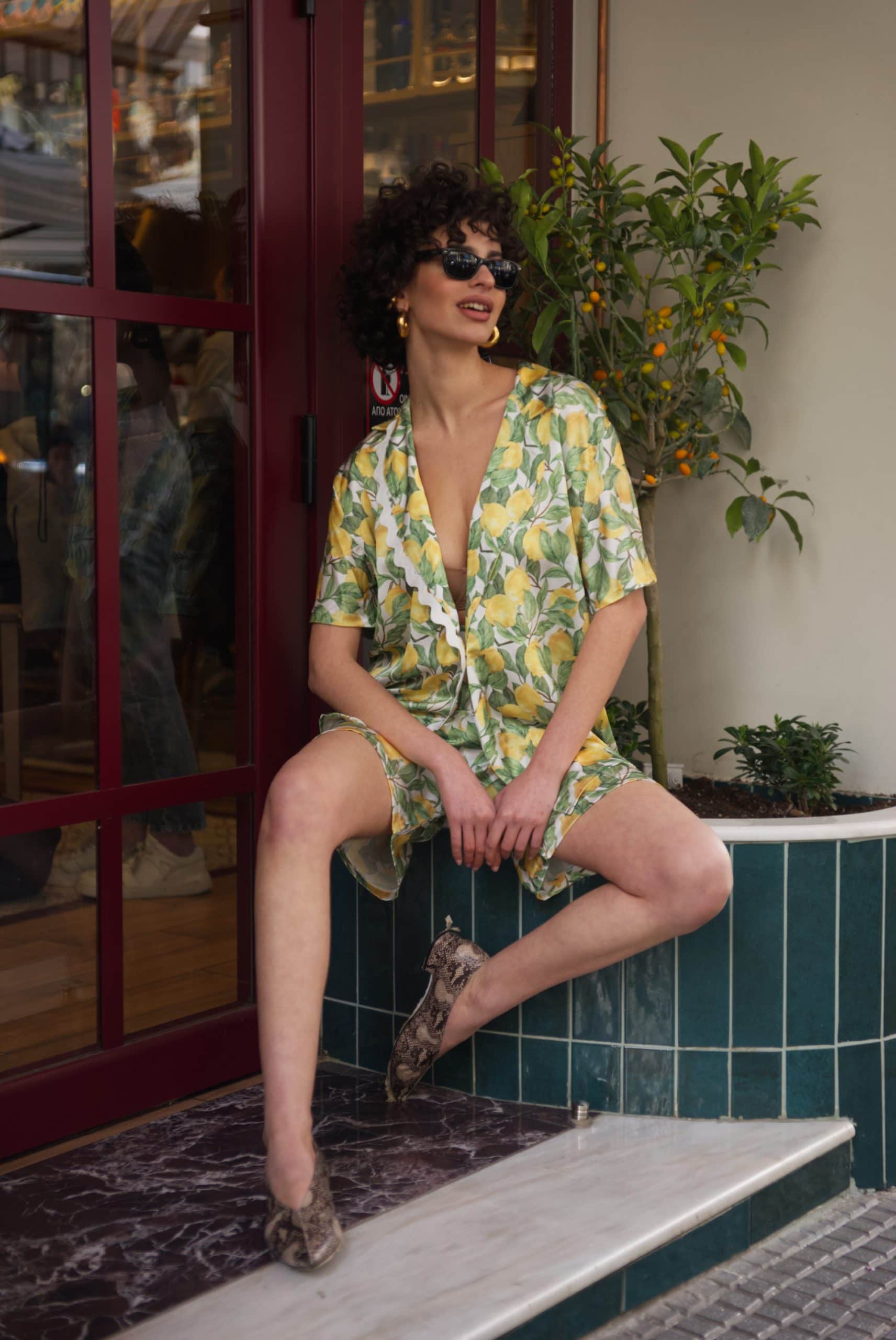 Πουκάμισο ζικ ζακ σατέν print lemons - Andreakou Concept Store