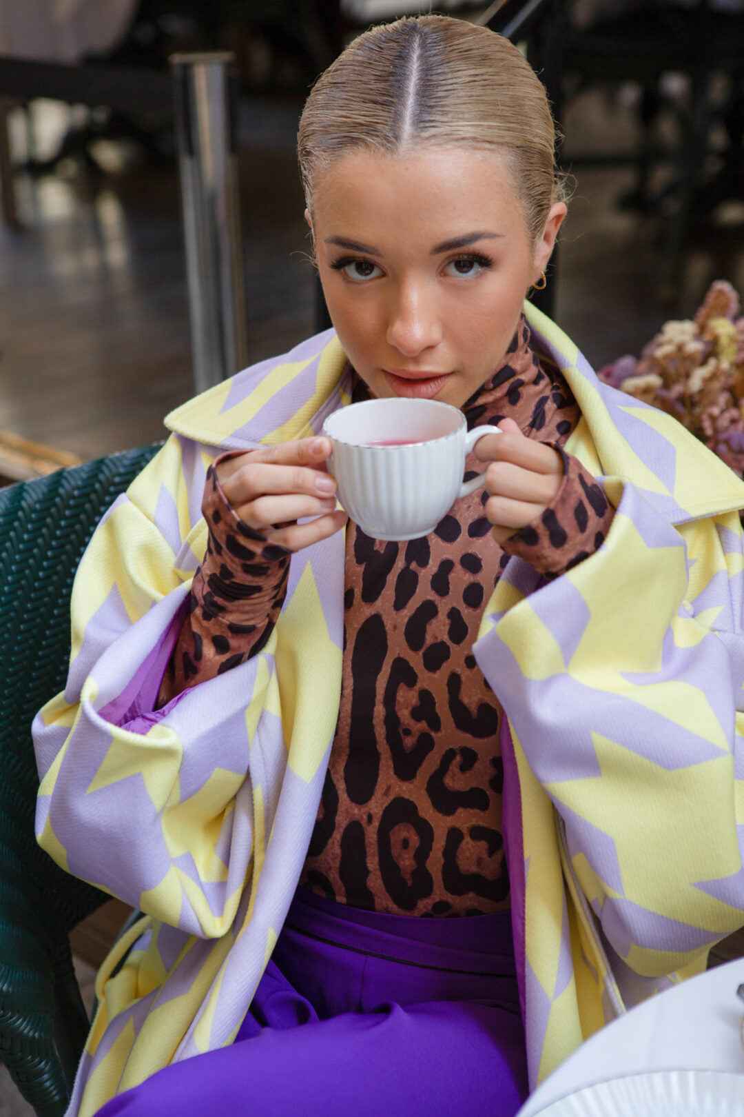 Oversized Pied de Poule Coat Print All Over