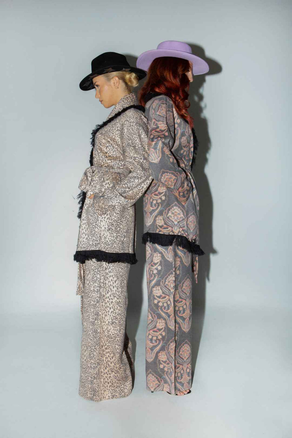 Lahour all over print knit cardigan with black fringes.