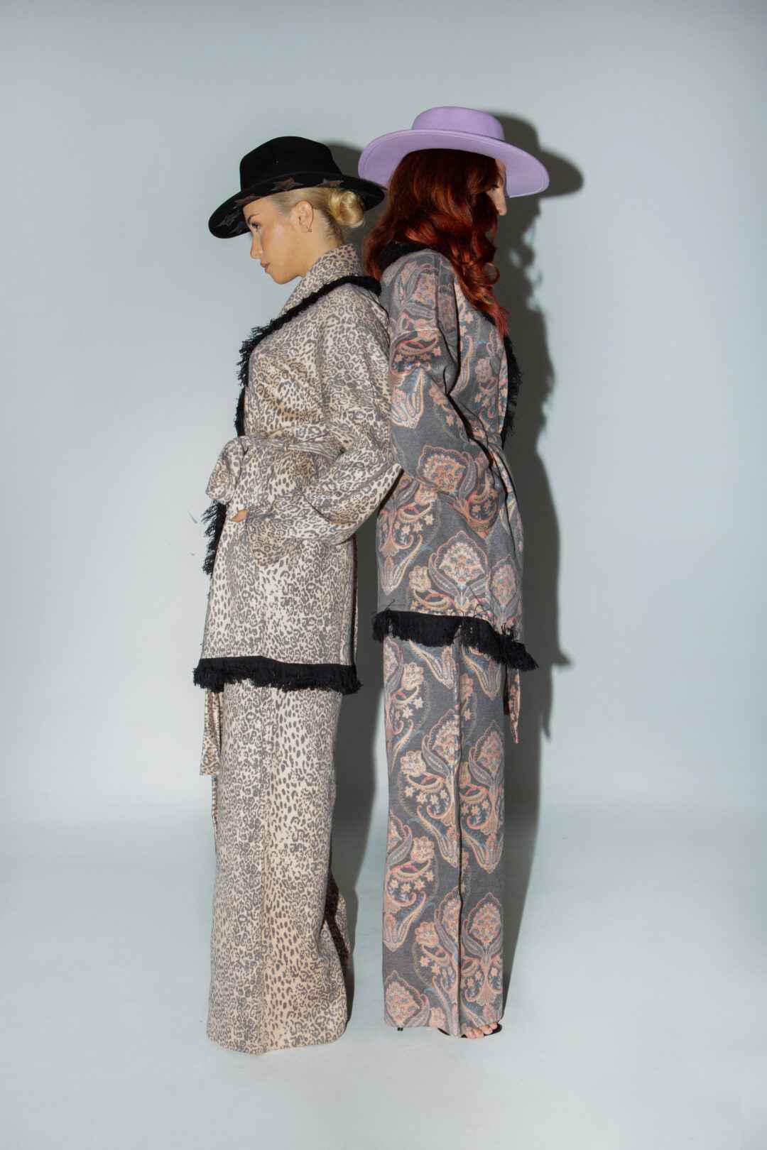 Lahour all over print knit cardigan with black fringes.