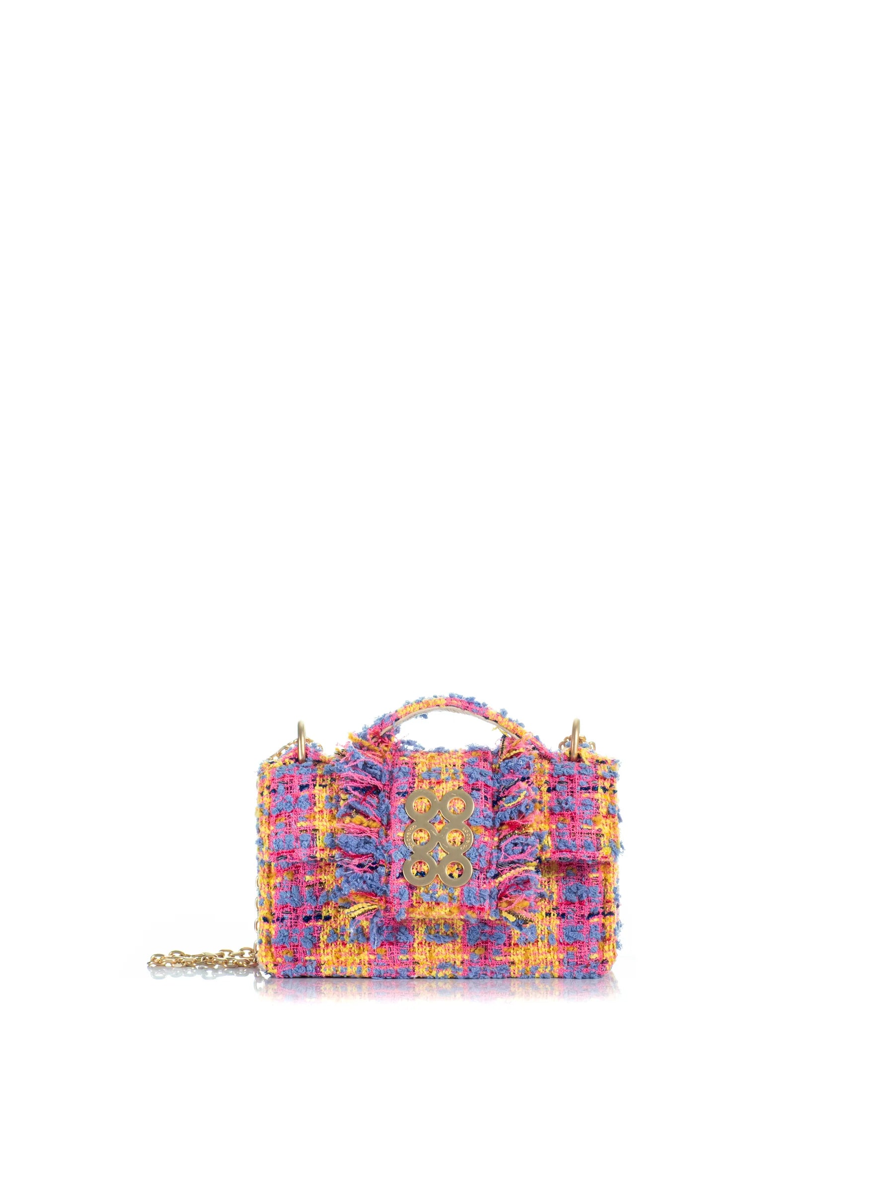 Multicolored handbag on a white background