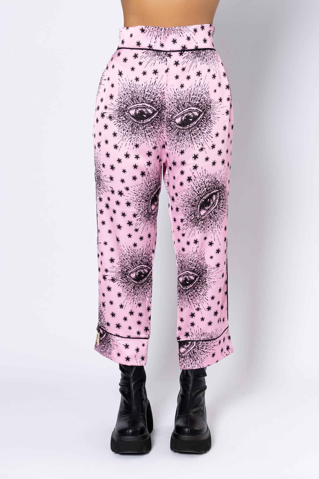 Satin ”Carrot” Light Pink & Black Eyes All Over Print Trouser