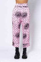 Satin ”Carrot” Light Pink & Black Eyes All Over Print Trouser