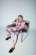 Satin ”Carrot” Light Pink & Black Eyes All Over Print Trouser