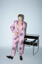Satin ”Carrot” Light Pink & Black Eyes All Over Print Trouser