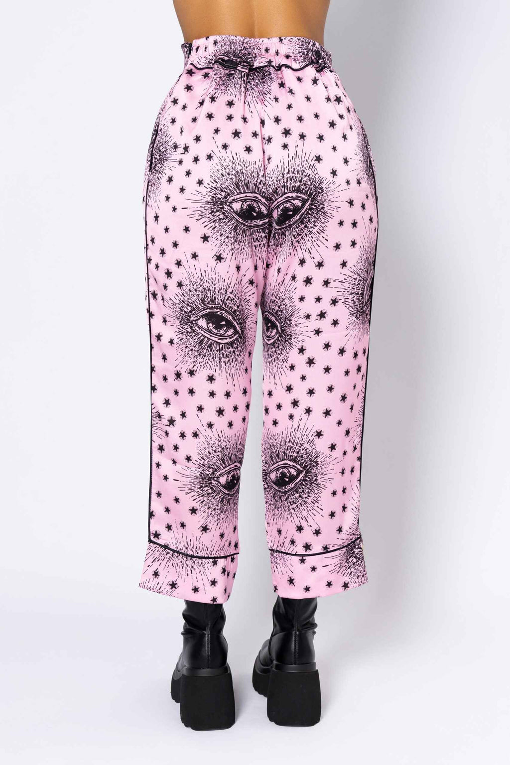 Satin ”Carrot” Light Pink & Black Eyes All Over Print Trouser