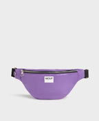 Purple waist bag with a visible brand logo on a white background