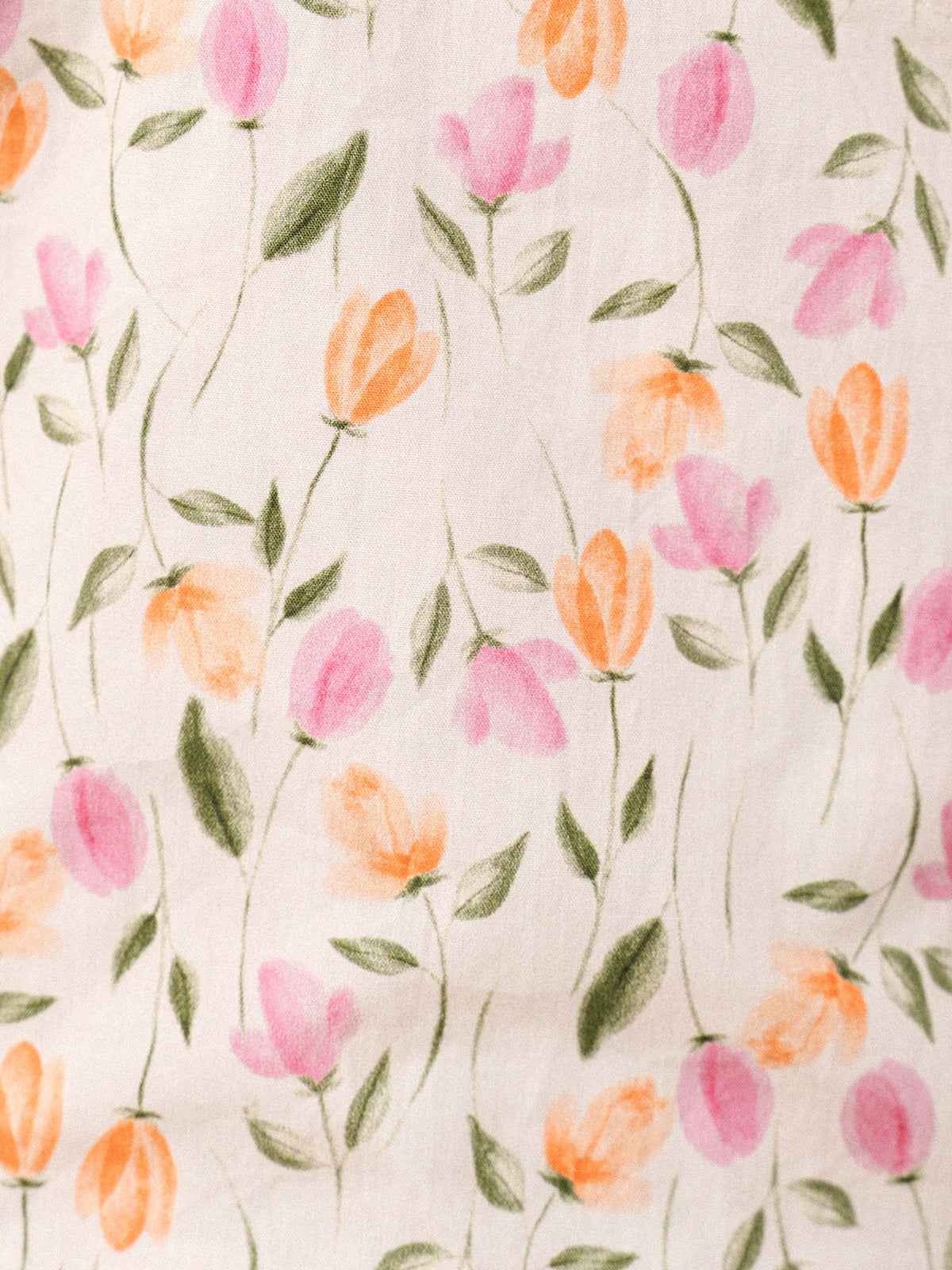 Floral pattern with pink and orange tulips on a light background