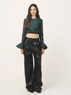 CELESTE Peplum Sleeve Crop Top