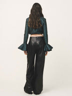 CELESTE Peplum Sleeve Crop Top
