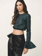 CELESTE Peplum Sleeve Crop Top
