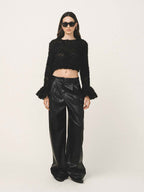 CELESTE Peplum Sleeve Crop Top