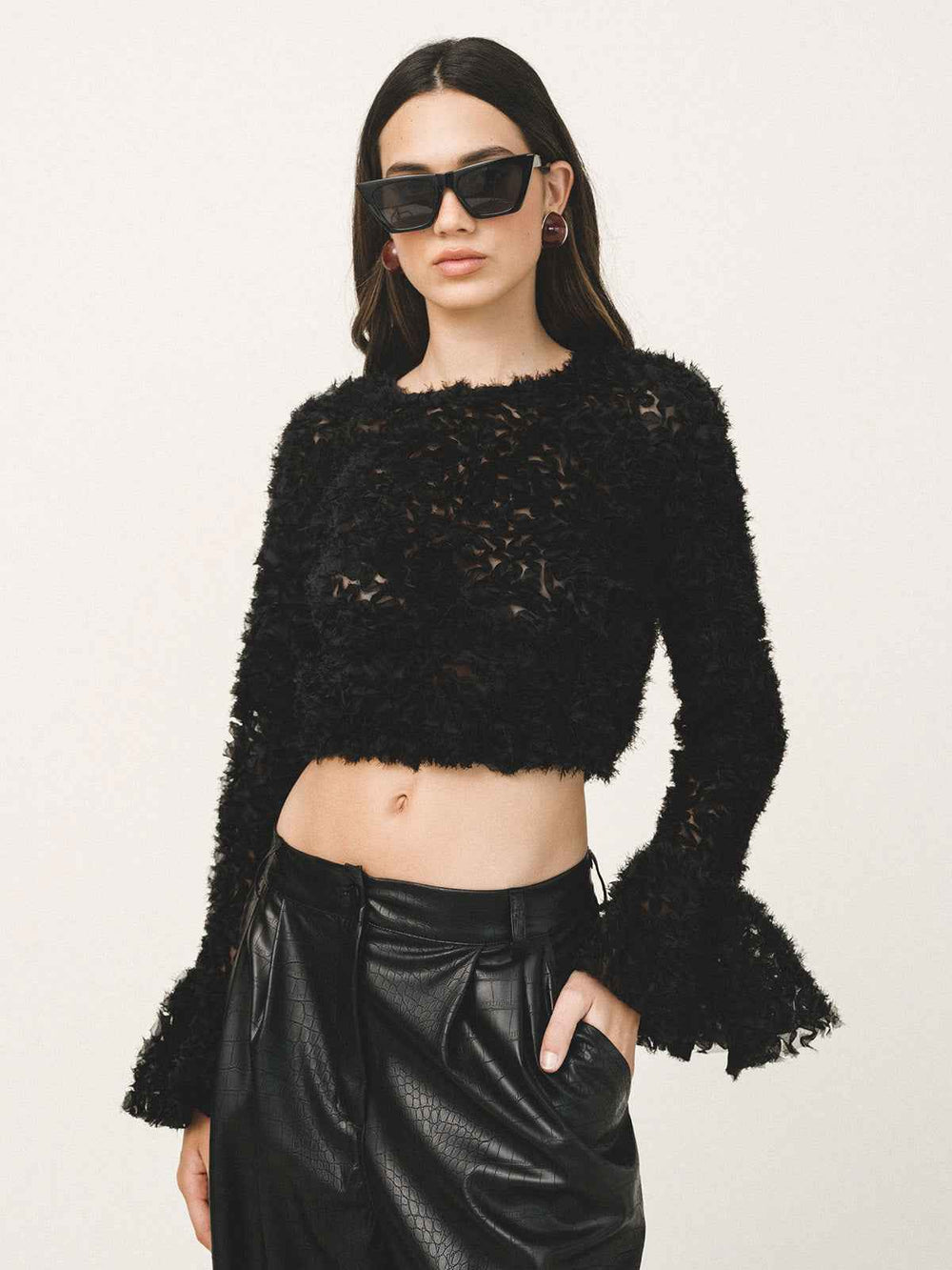 CELESTE Peplum Sleeve Crop Top