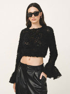 CELESTE Peplum Sleeve Crop Top