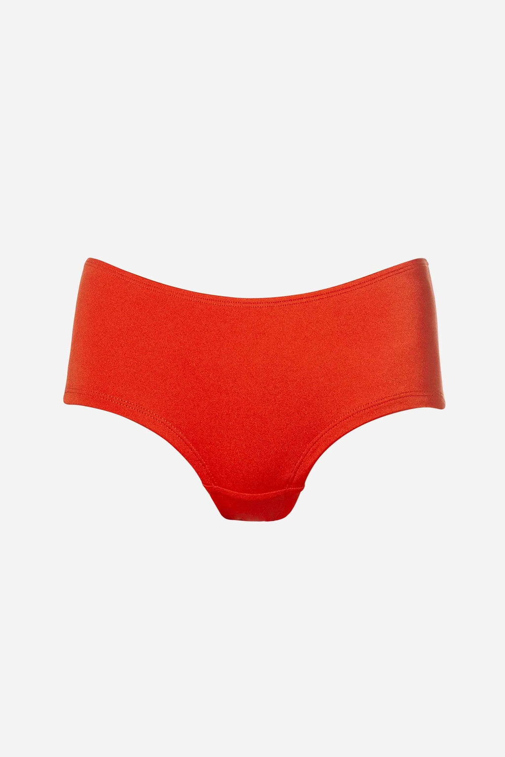 Red high-waisted bikini bottom on a white background