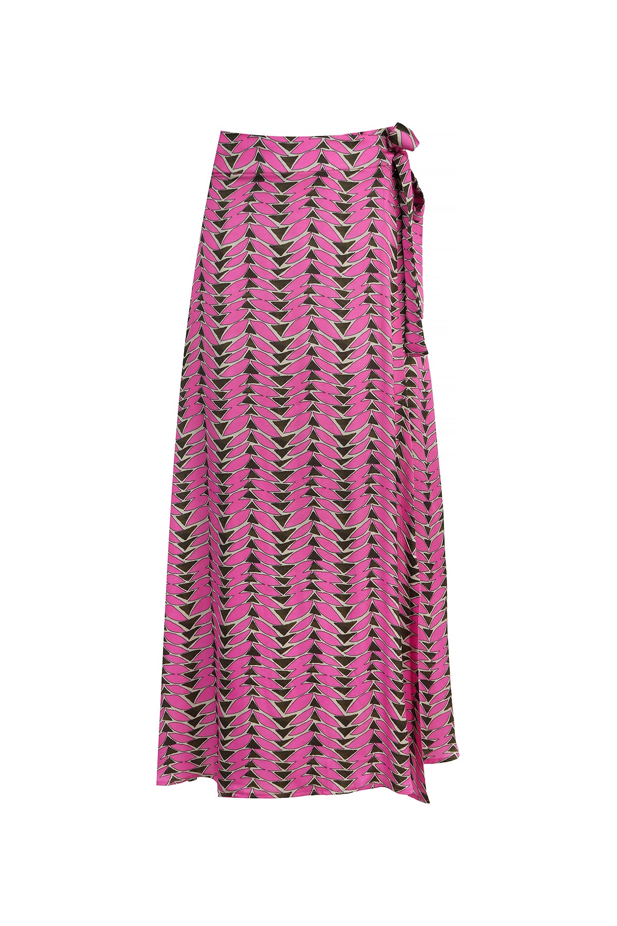 Pink and black patterned skirt on a white background