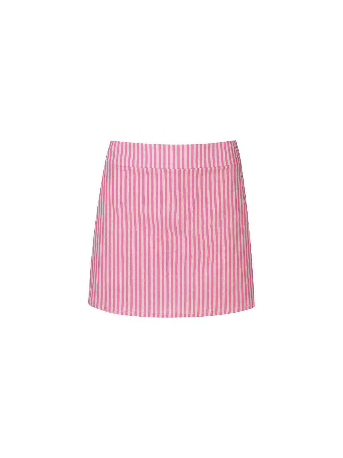 Pink and white striped skirt on a white background