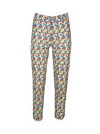 Colorful patterned pants on a white background