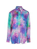 Colorful tie-dye shirt on a white background
